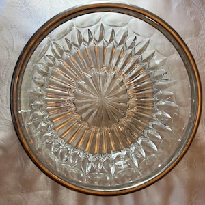 Italian made clear glass serving bowl with silver rim