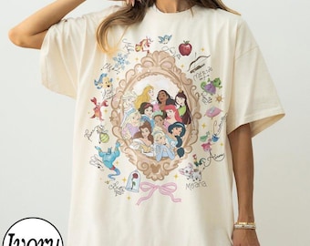 Retro Coquette Bows Watercolor Disney Princess Shirt, Disney Aurora Ariel Belle Cinderella Tiana Shirt, Magic Kingdom Disneyland Girl Trip