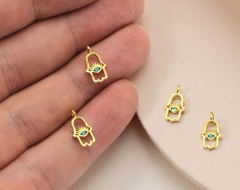 Gold Plated Mini Hamsa Pendant, Micro Pave Hamsa Charm, Dainty Charms, Tiny Evil Eye Charm, ZC431