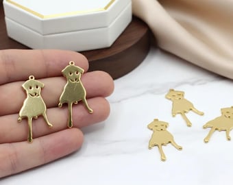 Gold Plated Tiny Dog Pendant, Dainty Animal Charms, Dog Bracelet Charms,