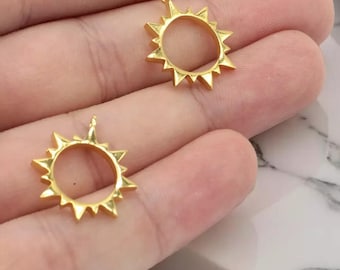 Gold Plated Sun Pendant, Sunburst Charm, Gold Sun Charm, Celestial Charm, Outline Sun Pendant,