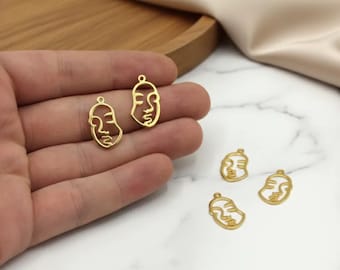 Gold Plated Lady Face Pendant, Tiny Face Charms, Dainty Face Silhouette