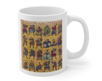 Kubek vintage z japońskim wojownikiem samurajskim | Ceramiczna filiżanka do kawy