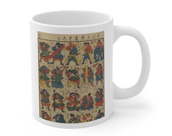 Kubek vintage z japońskim wojownikiem samurajskim | Ceramiczna filiżanka do kawy