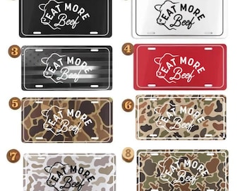 Eat More Beef License Plate, Cow Western Car Tag, Farmhouse Truck Accessory, Camo Red Black License Plate Decor, Rancher Gift for Him