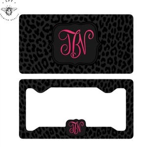 Personalized Monogram License PlateBlack Leopard Custom Car Tag, Stylish Aluminum Vanity Plate, Custom Initials Plate & Matching Accessories