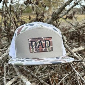 Custom Dad Trucker Hat – Personalized Leatherette Patch Hat | Dad Christmas Gift | New Dad & Husband Gift | Grandpa Hat | Camo Outdoor Cap
