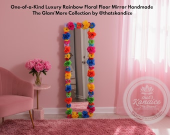 Unieke luxe vloerspiegel met regenboog bloemen | Handgemaakt | De Glam'More-collectie van @thatskandice