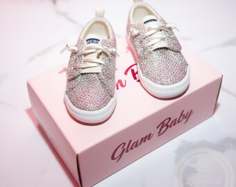 Sperry-loafers met kristallen voor peuters | Handgemaakte strass babyslofjes, maat 5