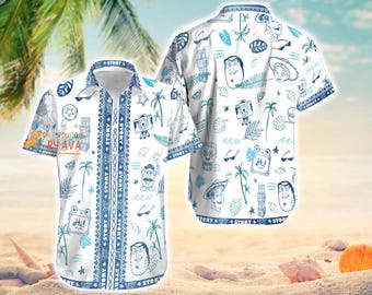 Camisa hawaiana de Toy Story, camisa hawaiana de Lilypad Woody Buzz Jessie, camisa abotonada de Toy Story, atuendo de playa de verano, vacaciones de verano en Disneyland