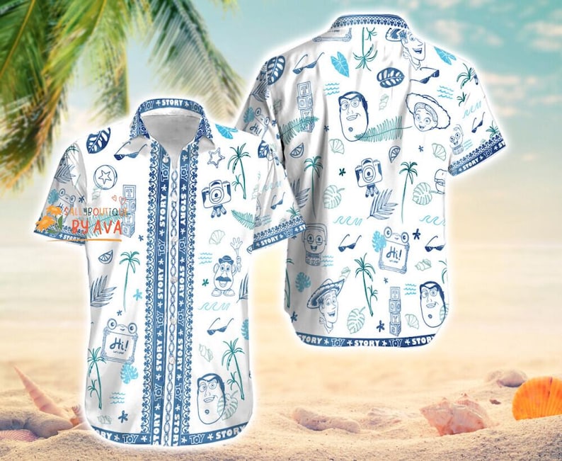 Toy Story Hawaiian Shirt, Lilypad Woody Buzz Jessie Aloha Shirt,Toy Story Button Up Shirt, Summer Beach Outfit, Disneyland Summer Vacation image 1