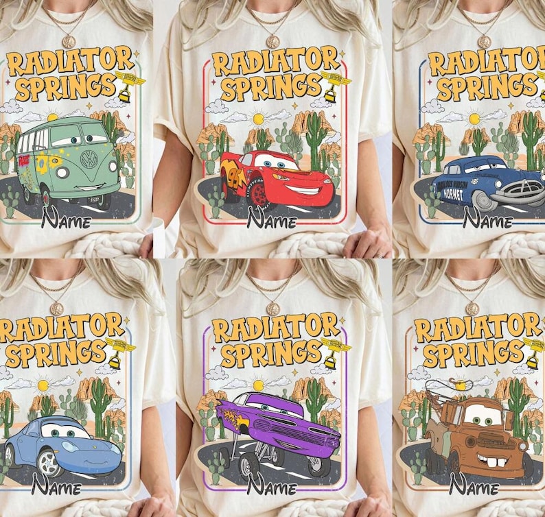 Camiseta personalizada de Disney Retro Cars de los 90, Radiator Springs, camiseta de carreras de Cars Land de Disneyland, camiseta familiar a juego para vacaciones en Disneyland 2026 imagen 1