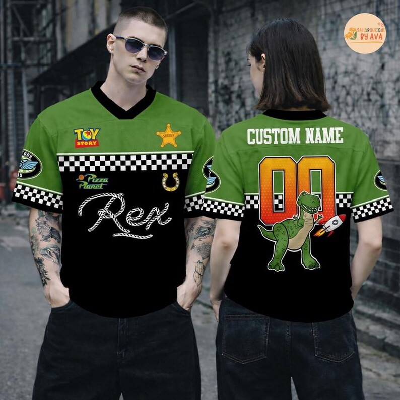 Custom Disneyland Toy Story Rex Football Jersey, Croptop Football Jersey, Disneyland Shirt, Disneyland Birthday Gift for Kids image 3