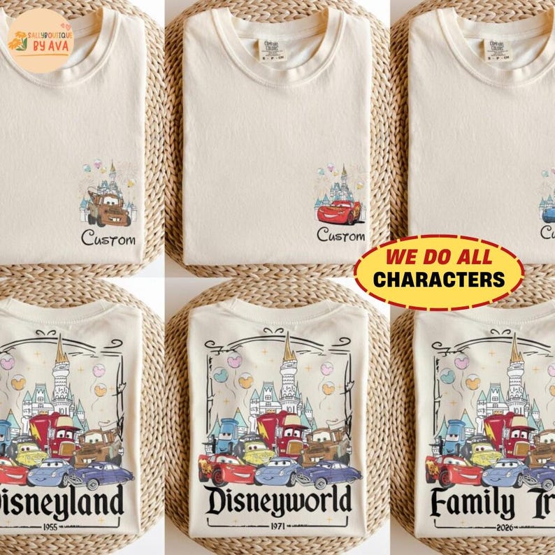 Custom Name Disneyland Cars Family Matching Shirts, Retro Disneyland Trip 2026 Shirt, Disneyland Family Vacation Shirts, Birthday Party Gift image 1