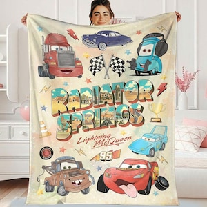 Disneyland Cars Fleece Blanket, Blanket Radiator Springs Cars Movie, Lightning Mcqueen Sally Tow Mater Cars, Cars Characters Blanket Gifts image 1