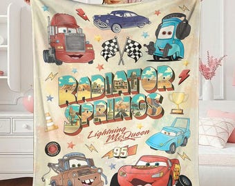 Disneyland Cars Fleece Blanket, Blanket Radiator Springs Cars Movie, Lightning Mcqueen Sally Tow Mater Cars, Cars Characters Blanket Gifts