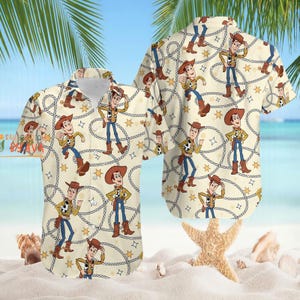 Hawaiian Shirt Toy Story Woody Cowboy Button Up Shirt, Woody Toy Story Hawaiian Shirt, Summer Beach Outfit, Disneyland Summer Vacation image 2
