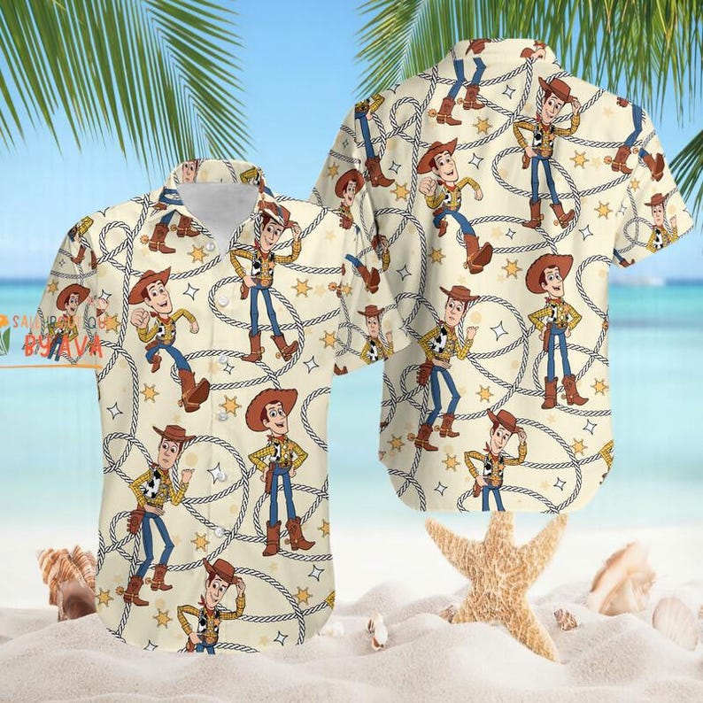 Hawaiian Shirt Toy Story Woody Cowboy Button Up Shirt, Woody Toy Story Hawaiian Shirt, Summer Beach Outfit, Disneyland Summer Vacation image 2