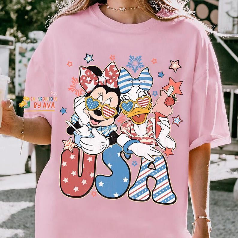 Vintage Minnie Daisy Disneyland USA Happy 4Th Of July Shirt, Disneyland Girl Trip Patriotic American Shirt, Independence Day, 250th Shirt image 5