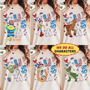 Chemise personnalisée tous les personnages de Toy Story 4 juillet, chemise assortie famille patriotique Disneyland, chemise 250e anniversaire des États-Unis, jour de l'indépendance image 1
