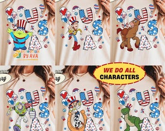 Custom All Toy Story Characters 4th Of July Shirt, Disneyland Patriotic Family Matching Shirt, 250th USA Anniversary Shirt, Independence Day