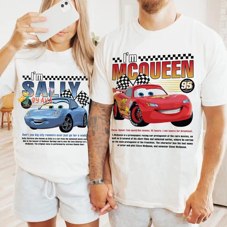 Retro Lightning Mcqueen Sally Couple Shirt, Pixar Cars Land Shirt, Disneyland Couple Matching Tee, Radiator Springs Shirt, Couple Outfits image 1