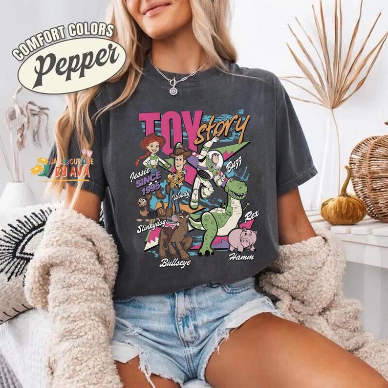 Disneyland Toy Story 1995 Retro Comfort Colors Shirt, Woody Buzz Lightyear Rex Tee, WDW Disneyland Family Vacation 2026 Trip, Pixar Fest image 3