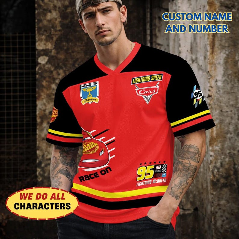 Personalized Lightning McQueen Crop Top Jersey Football Jersey, Custom Name DisneyCars Football Shirt, Disneyland Cars Baseball Team Outfit image 3
