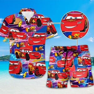 Disneyland Cars Hawaiian Shirt,Lightning Mcqueen Tow Mater Hawaiian Shirt, Summer Car Aloha Shirt, Car Pixar Hawaiian Button Up Shirt image 2