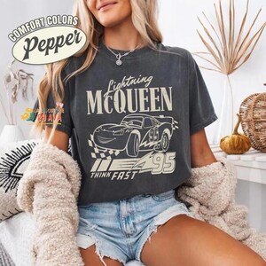 Retro Cars Matching Comfort Colors Shirt, Lightning McQueen and Sally Couple Shirt, McQueen Shirt, Disney Couple Shirt, Radiator Springs Tee image 2