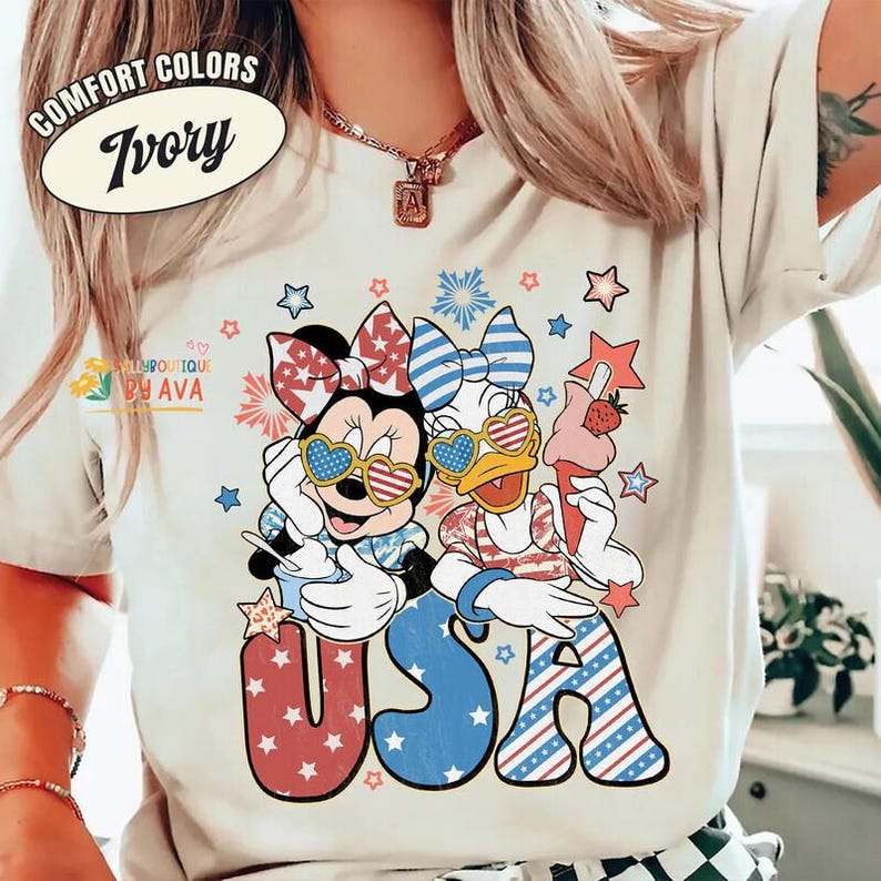 Vintage Minnie Daisy Disneyland USA Happy 4Th Of July Shirt, Disneyland Girl Trip Patriotic American Shirt, Independence Day, 250th Shirt image 7