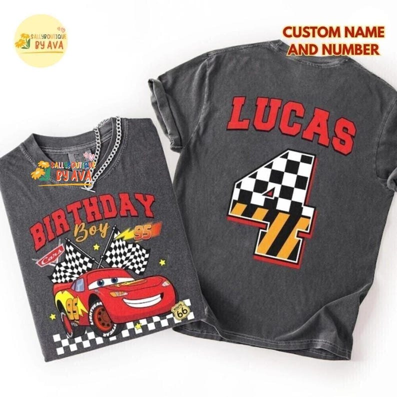 Camiseta de cumpleaños de Cars de Disneyland, camiseta personalizada de Rayo McQueen para niño, camiseta a juego familiar de Pixar Pit Crew, viaje de cumpleaños con autos de carreras imagen 4