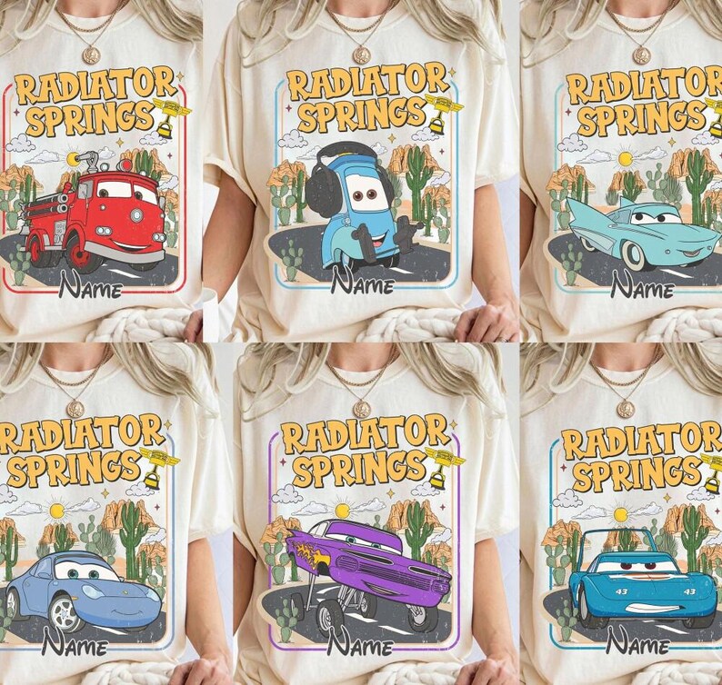 Camiseta personalizada de Disney Retro Cars de los 90, Radiator Springs, camiseta de carreras de Cars Land de Disneyland, camiseta familiar a juego para vacaciones en Disneyland 2026 imagen 2