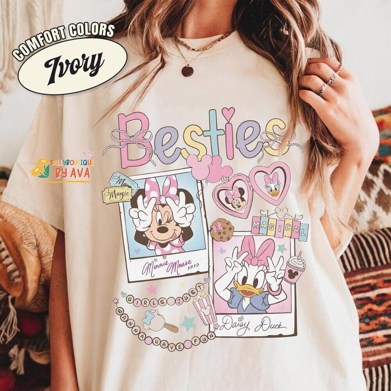 Retro Disneyland With My Bestie Shirt, Minnie Mouse and Daisy Duck Coquette Bow Shirt, Best Friends Disneyland Matching Tee, BFF Girls Trip image 1