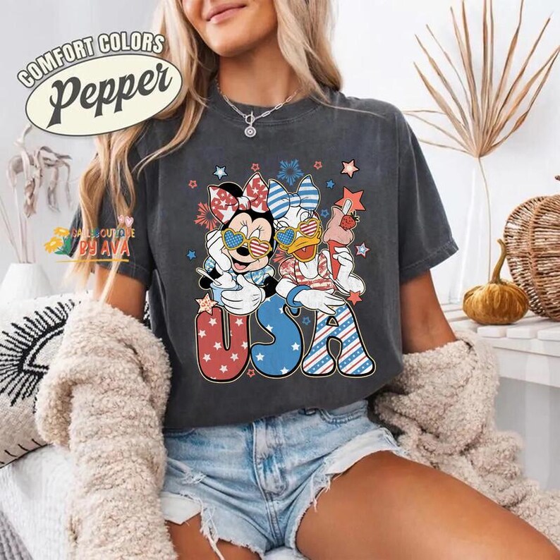 Vintage Minnie Daisy Disneyland USA Happy 4Th Of July Shirt, Disneyland Girl Trip Patriotic American Shirt, Independence Day, 250th Shirt image 3