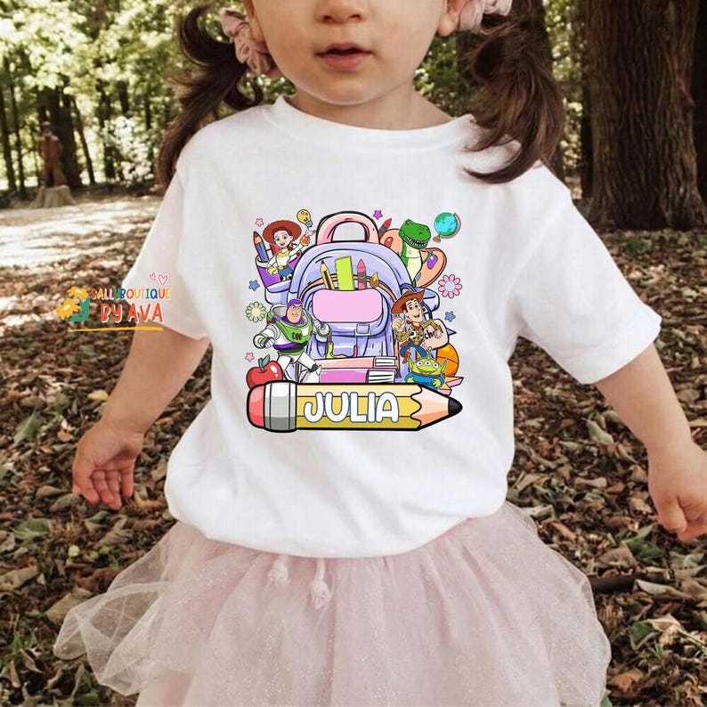 Custom Kids Name Toy Story Back To School Shirt, Toddler First Day of School Tee Kindergarten Shirt With Name, First Day School Outfit image 2