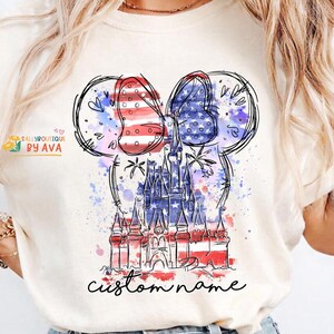 Custom Name 4th of July Shirt Disneyland Castle, Merica Disneyland Shirt, 4th of July Mickey Minnie Shirt, Independence Day, 250th Shirt image 3