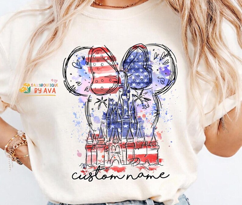 Custom Name 4th of July Shirt Disneyland Castle, Merica Disneyland Shirt, 4th of July Mickey Minnie Shirt, Independence Day, 250th Shirt image 3