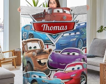 Custom Name Disneyland Cars Blanket, Personalized Cars Movies Blanket, Lightning Mcqueen Sally Tow Mater Blanket, Birthday Gift