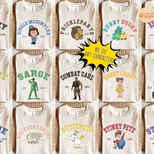Camiseta retro de Toy Story con colores cómodos, camisetas familiares a juego de Disneyland, camisetas grupales de Disneyland, Toy Story Woody Buzz Jessie Alien Birthday imagen 5