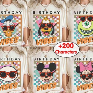 Disneyland Retro 90s Mickey And Friends Birthday Vibes Shirt, Cute Minnie Donald Daisy Tee, Disneyland Magic Kingdom Family Vacation 2025 image 1