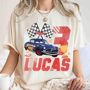 Custom Disneyland Pixar Cars Birthday, Lightning McQueen Sally Birthday Shirt, Personalized Age & Name Shirt, Kids Race Car Birthday Tee bild 2
