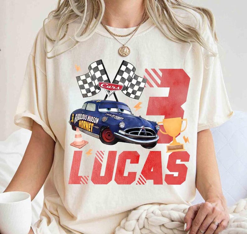 Custom Disneyland Pixar Cars Birthday, Lightning McQueen Sally Birthday Shirt, Personalized Age & Name Shirt, Kids Race Car Birthday Tee bild 2