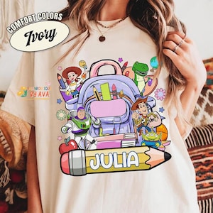 Custom Kids Name Toy Story Back To School Shirt, Toddler First Day of School Tee Kindergarten Shirt With Name, First Day School Outfit image 5