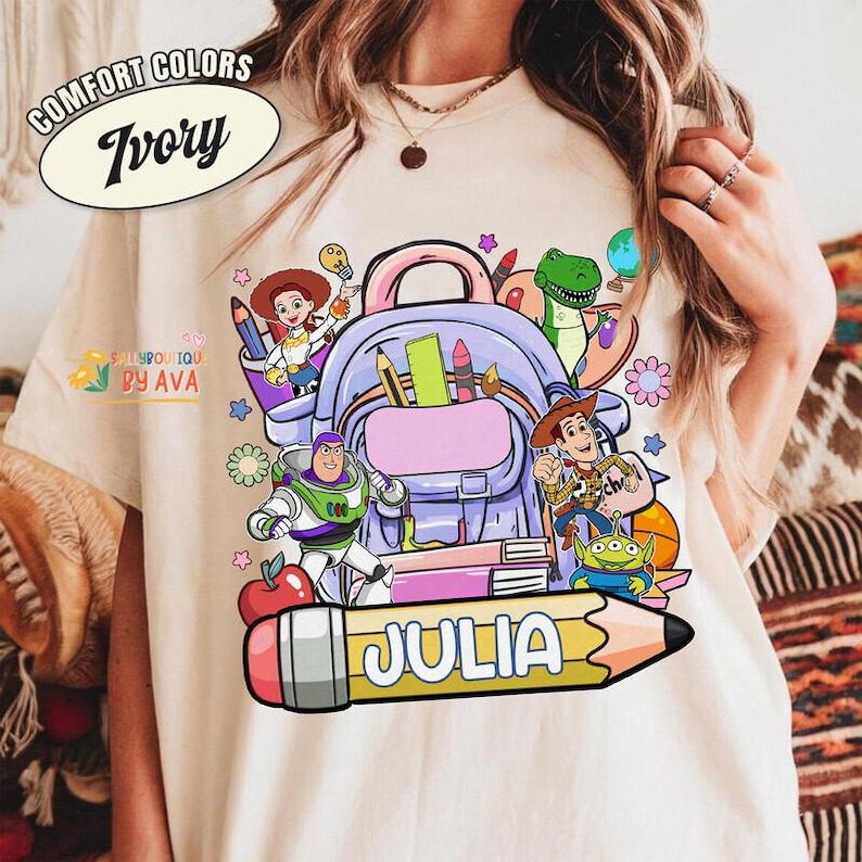 Custom Kids Name Toy Story Back To School Shirt, Toddler First Day of School Tee Kindergarten Shirt With Name, First Day School Outfit image 5