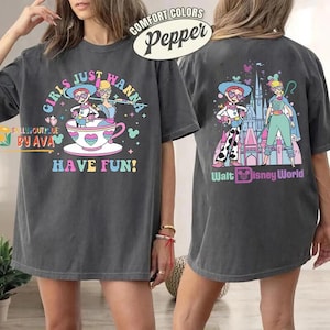 Girls Just Wanna Have Fun Disneyland Shirt, Bo Peep And Jessie Toy Story Tee, Disneyworld Family Trip Apparel, Retro Teacup Graphic Top image 3