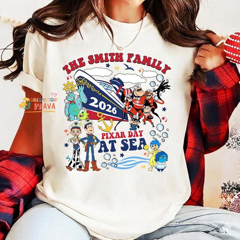 Personalized Disneyland Cruise Line Pixar Day At Sea 2026 Comfort Colors Shirt, Toy Story Monsters Inc Cruise Trip 2026, Disneyland Vacation image 3