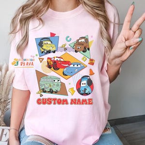 Custom Name Cars Characters Shirt, Personalized Lightning McQueen, Tow Mater, Doc Hudson Tee, Custom Boy Shirt, Disneyland Family Matching image 4