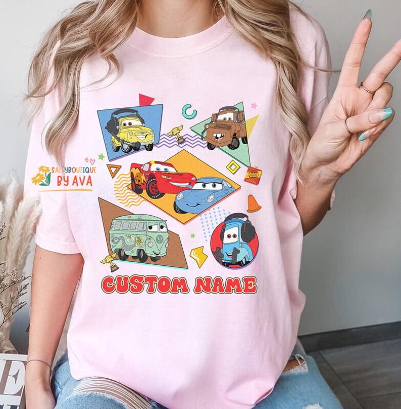 Custom Name Cars Characters Shirt, Personalized Lightning McQueen, Tow Mater, Doc Hudson Tee, Custom Boy Shirt, Disneyland Family Matching image 4