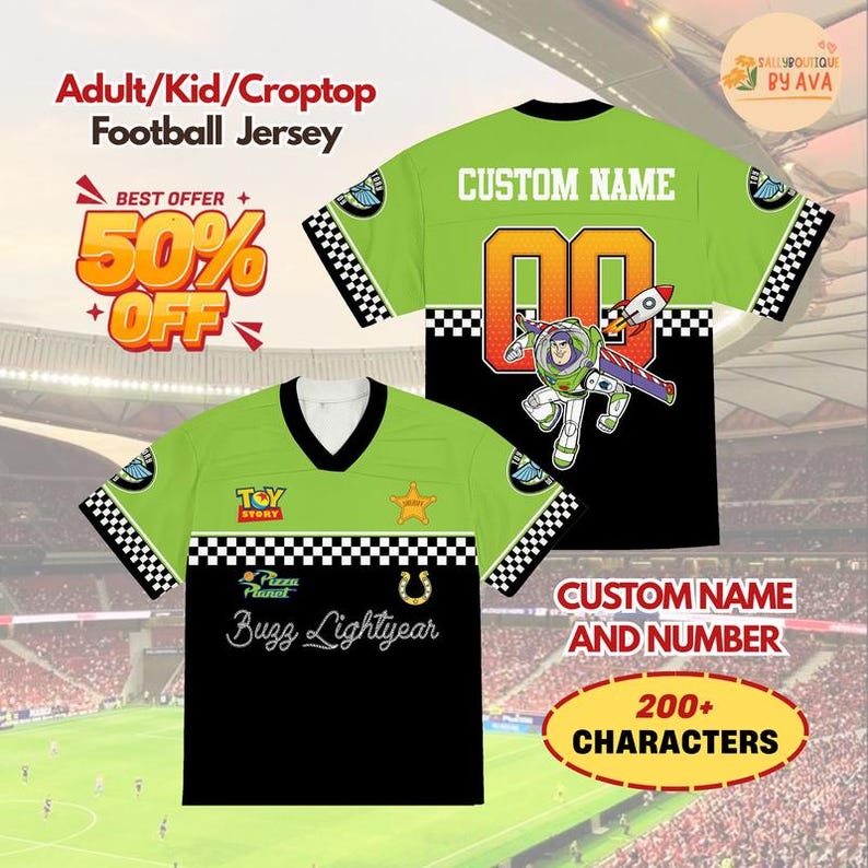 Custom Disneyland Toy Story Buzz Lightyear Football Jersey, Croptop Football Jersey, Disneyland Shirt, Disneyland Birthday Gift for Kids image 1
